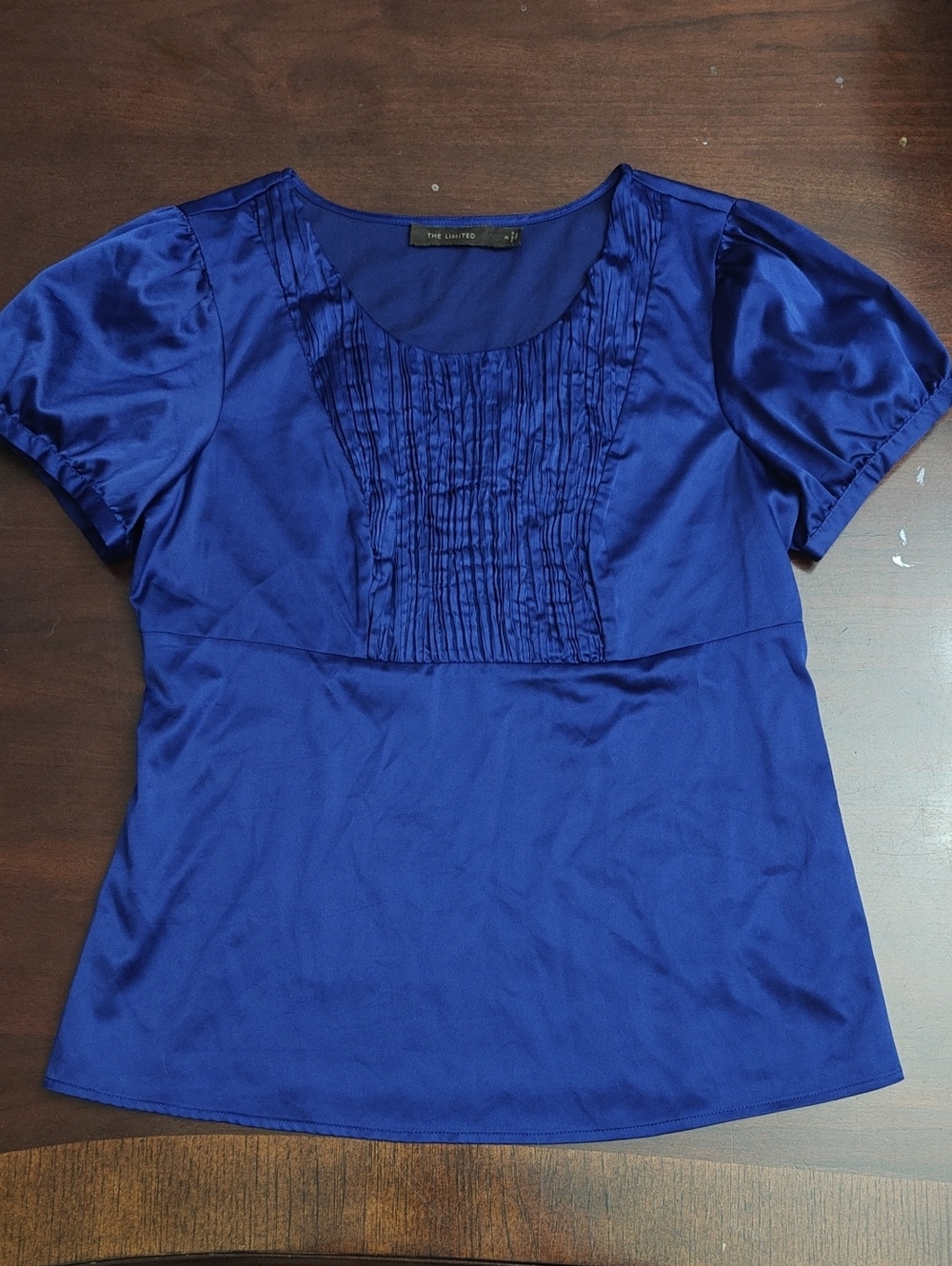 The Limited Royal Blue Indigo Pintuck Scoop Neck Stretch Blouse M
